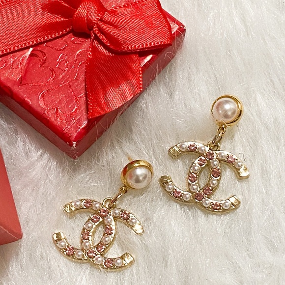 CC coco faux pearl rhinestone drop earrings - Picture 2 of 4